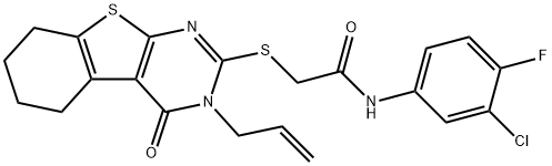 2-[(3-allyl-4-oxo-3,4,5,6,7,8-hexahydro[1]benzothieno[2,3-d]pyrimidin-2-yl)sulfanyl]-N-(3-chloro-4-fluorophenyl)acetamide,379244-14-1,结构式