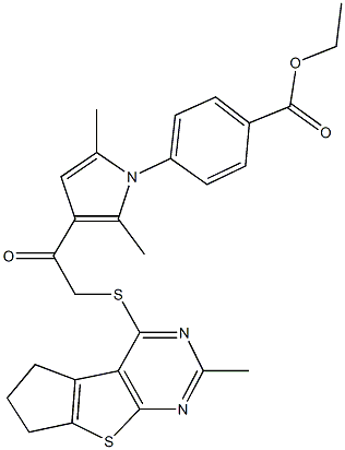 ethyl 4-(2,5-dimethyl-3-{[(2-methyl-6,7-dihydro-5H-cyclopenta[4,5]thieno[2,3-d]pyrimidin-4-yl)sulfanyl]acetyl}-1H-pyrrol-1-yl)benzoate|