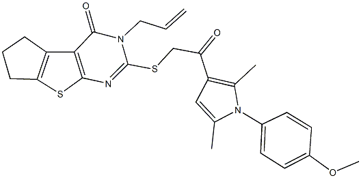 3-allyl-2-({2-[1-(4-methoxyphenyl)-2,5-dimethyl-1H-pyrrol-3-yl]-2-oxoethyl}sulfanyl)-3,5,6,7-tetrahydro-4H-cyclopenta[4,5]thieno[2,3-d]pyrimidin-4-one Struktur