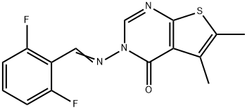 3-[(2,6-difluorobenzylidene)amino]-5,6-dimethylthieno[2,3-d]pyrimidin-4(3H)-one,379244-57-2,结构式