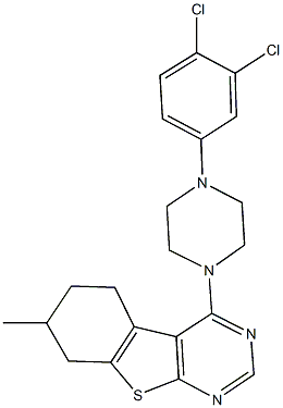 4-[4-(3,4-dichlorophenyl)piperazin-1-yl]-7-methyl-5,6,7,8-tetrahydro[1]benzothieno[2,3-d]pyrimidine 化学構造式