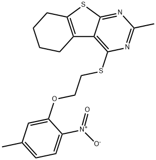 4-[(2-{2-nitro-5-methylphenoxy}ethyl)sulfanyl]-2-methyl-5,6,7,8-tetrahydro[1]benzothieno[2,3-d]pyrimidine 结构式