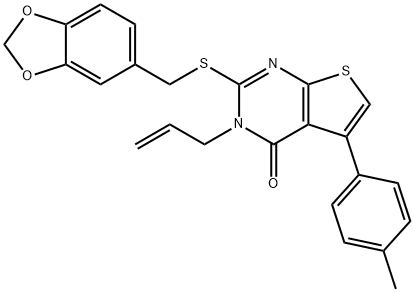 3-allyl-2-[(1,3-benzodioxol-5-ylmethyl)sulfanyl]-5-(4-methylphenyl)thieno[2,3-d]pyrimidin-4(3H)-one Struktur