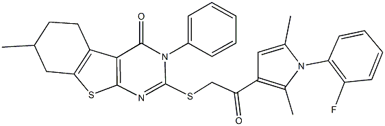2-({2-[1-(2-fluorophenyl)-2,5-dimethyl-1H-pyrrol-3-yl]-2-oxoethyl}sulfanyl)-7-methyl-3-phenyl-5,6,7,8-tetrahydro[1]benzothieno[2,3-d]pyrimidin-4(3H)-one Structure