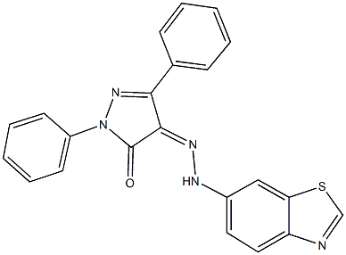 1,3-diphenyl-1H-pyrazole-4,5-dione 4-(1,3-benzothiazol-6-ylhydrazone) 结构式