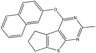 2-methyl-4-(2-naphthyloxy)-6,7-dihydro-5H-cyclopenta[4,5]thieno[2,3-d]pyrimidine 化学構造式