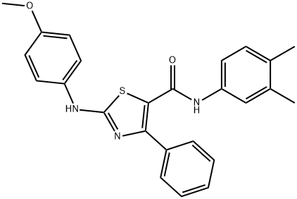 N-(3,4-dimethylphenyl)-2-(4-methoxyanilino)-4-phenyl-1,3-thiazole-5-carboxamide 化学構造式