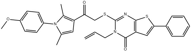 3-allyl-2-({2-[1-(4-methoxyphenyl)-2,5-dimethyl-1H-pyrrol-3-yl]-2-oxoethyl}sulfanyl)-6-phenylthieno[2,3-d]pyrimidin-4(3H)-one 结构式