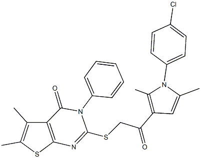 2-({2-[1-(4-chlorophenyl)-2,5-dimethyl-1H-pyrrol-3-yl]-2-oxoethyl}sulfanyl)-5,6-dimethyl-3-phenylthieno[2,3-d]pyrimidin-4(3H)-one 结构式