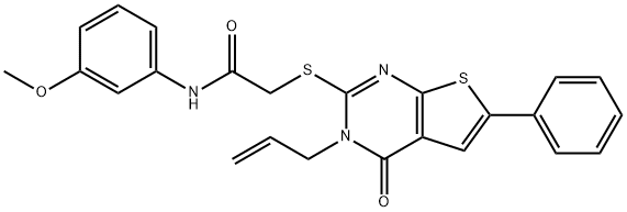 2-[(3-allyl-4-oxo-6-phenyl-3,4-dihydrothieno[2,3-d]pyrimidin-2-yl)sulfanyl]-N-(3-methoxyphenyl)acetamide 化学構造式