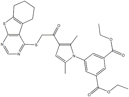 diethyl 5-{2,5-dimethyl-3-[(5,6,7,8-tetrahydro[1]benzothieno[2,3-d]pyrimidin-4-ylsulfanyl)acetyl]-1H-pyrrol-1-yl}isophthalate Structure