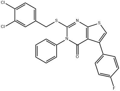 2-[(3,4-dichlorobenzyl)sulfanyl]-5-(4-fluorophenyl)-3-phenylthieno[2,3-d]pyrimidin-4(3H)-one Struktur