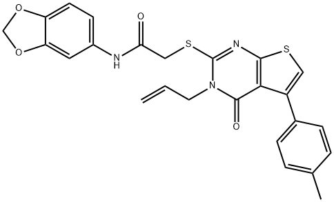 2-{[3-allyl-5-(4-methylphenyl)-4-oxo-3,4-dihydrothieno[2,3-d]pyrimidin-2-yl]sulfanyl}-N-(1,3-benzodioxol-5-yl)acetamide,379249-74-8,结构式
