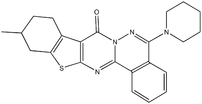 11-methyl-5-(1-piperidinyl)-9,10,11,12-tetrahydro-8H-[1]benzothieno[2',3':4,5]pyrimido[2,1-a]phthalazin-8-one Structure