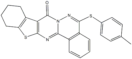 5-[(4-methylphenyl)sulfanyl]-9,10,11,12-tetrahydro-8H-[1]benzothieno[2',3':4,5]pyrimido[2,1-a]phthalazin-8-one Struktur