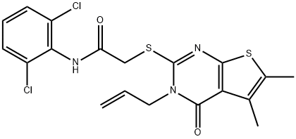 2-[(3-allyl-5,6-dimethyl-4-oxo-3,4-dihydrothieno[2,3-d]pyrimidin-2-yl)sulfanyl]-N-(2,6-dichlorophenyl)acetamide Struktur