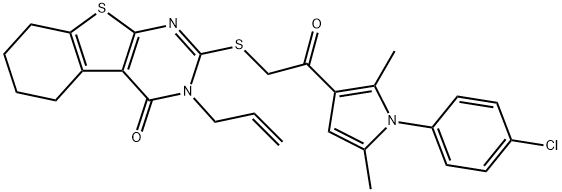 3-allyl-2-({2-[1-(4-chlorophenyl)-2,5-dimethyl-1H-pyrrol-3-yl]-2-oxoethyl}sulfanyl)-5,6,7,8-tetrahydro[1]benzothieno[2,3-d]pyrimidin-4(3H)-one Struktur