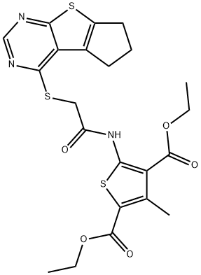 diethyl 5-{[(6,7-dihydro-5H-cyclopenta[4,5]thieno[2,3-d]pyrimidin-4-ylsulfanyl)acetyl]amino}-3-methylthiophene-2,4-dicarboxylate|