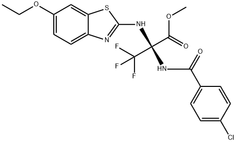 methyl 2-[(4-chlorobenzoyl)amino]-2-[(6-ethoxy-1,3-benzothiazol-2-yl)amino]-3,3,3-trifluoropropanoate Struktur