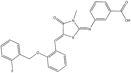 3-[(5-{2-[(2-fluorobenzyl)oxy]benzylidene}-3-methyl-4-oxo-1,3-thiazolidin-2-ylidene)amino]benzoic acid Structure