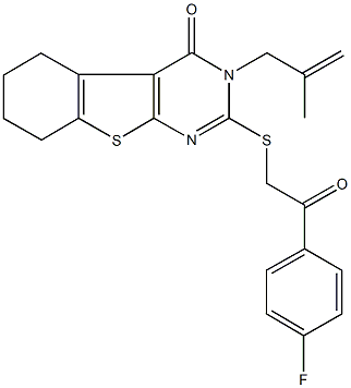2-{[2-(4-fluorophenyl)-2-oxoethyl]sulfanyl}-3-(2-methyl-2-propenyl)-5,6,7,8-tetrahydro[1]benzothieno[2,3-d]pyrimidin-4(3H)-one Struktur