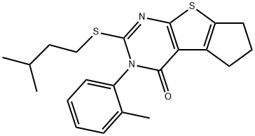 2-(isopentylsulfanyl)-3-(2-methylphenyl)-3,5,6,7-tetrahydro-4H-cyclopenta[4,5]thieno[2,3-d]pyrimidin-4-one Structure