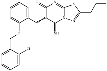 6-{2-[(2-chlorobenzyl)oxy]benzylidene}-5-imino-2-propyl-5,6-dihydro-7H-[1,3,4]thiadiazolo[3,2-a]pyrimidin-7-one 化学構造式
