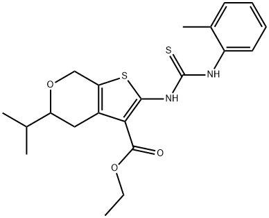 ethyl 5-isopropyl-2-[(2-toluidinocarbothioyl)amino]-4,7-dihydro-5H-thieno[2,3-c]pyran-3-carboxylate 化学構造式