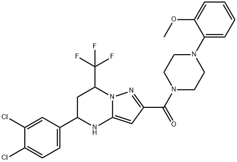 2-(4-{[5-(3,4-dichlorophenyl)-7-(trifluoromethyl)-4,5,6,7-tetrahydropyrazolo[1,5-a]pyrimidin-2-yl]carbonyl}piperazin-1-yl)phenyl methyl ether 结构式
