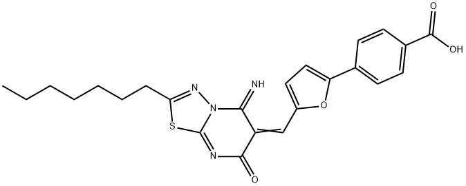4-{5-[(2-heptyl-5-imino-7-oxo-5H-[1,3,4]thiadiazolo[3,2-a]pyrimidin-6(7H)-ylidene)methyl]-2-furyl}benzoic acid,380573-66-0,结构式