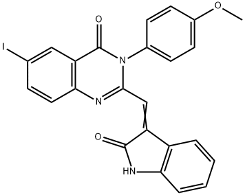 6-iodo-3-(4-methoxyphenyl)-2-[(2-oxo-1,2-dihydro-3H-indol-3-ylidene)methyl]-4(3H)-quinazolinone,380579-66-8,结构式