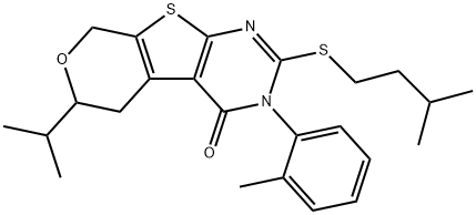 2-(isopentylsulfanyl)-6-isopropyl-3-(2-methylphenyl)-3,5,6,8-tetrahydro-4H-pyrano[4',3':4,5]thieno[2,3-d]pyrimidin-4-one 化学構造式