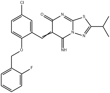 6-{5-chloro-2-[(2-fluorobenzyl)oxy]benzylidene}-5-imino-2-isopropyl-5,6-dihydro-7H-[1,3,4]thiadiazolo[3,2-a]pyrimidin-7-one,380583-98-2,结构式