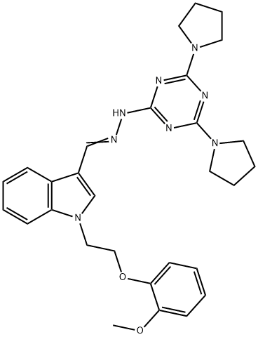 1-[2-(2-methoxyphenoxy)ethyl]-1H-indole-3-carbaldehyde [4,6-di(1-pyrrolidinyl)-1,3,5-triazin-2-yl]hydrazone 化学構造式