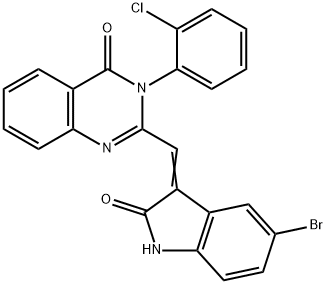 2-[(5-bromo-2-oxo-1,2-dihydro-3H-indol-3-ylidene)methyl]-3-(2-chlorophenyl)-4(3H)-quinazolinone 化学構造式