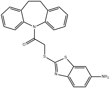 2-{[2-(10,11-dihydro-5H-dibenzo[b,f]azepin-5-yl)-2-oxoethyl]sulfanyl}-1,3-benzothiazol-6-amine Struktur