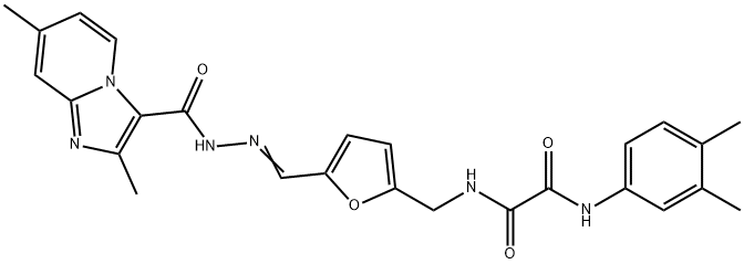 N~1~-[(5-{2-[(2,7-dimethylimidazo[1,2-a]pyridin-3-yl)carbonyl]carbohydrazonoyl}-2-furyl)methyl]-N~2~-(3,4-dimethylphenyl)ethanediamide Struktur