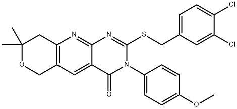 2-[(3,4-dichlorobenzyl)sulfanyl]-3-(4-methoxyphenyl)-8,8-dimethyl-3,6,8,9-tetrahydro-4H-pyrano[3',4':5,6]pyrido[2,3-d]pyrimidin-4-one Structure