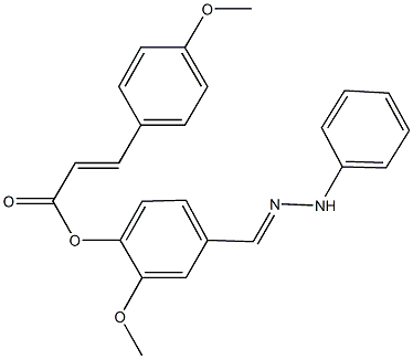 2-methoxy-4-(2-phenylcarbohydrazonoyl)phenyl 3-(4-methoxyphenyl)acrylate 化学構造式