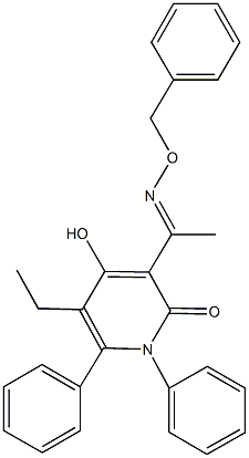 3-[N-(benzyloxy)ethanimidoyl]-5-ethyl-4-hydroxy-1,6-diphenyl-2(1H)-pyridinone Struktur