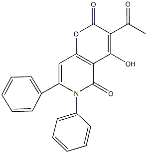 3-acetyl-4-hydroxy-6,7-diphenyl-2H-pyrano[3,2-c]pyridine-2,5(6H)-dione Struktur