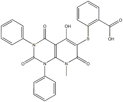 380632-07-5 2-[(5-hydroxy-8-methyl-2,4,7-trioxo-1,3-diphenyl-1,2,3,4,7,8-hexahydropyrido[2,3-d]pyrimidin-6-yl)sulfanyl]benzoic acid