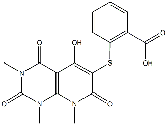 2-[(5-hydroxy-1,3,8-trimethyl-2,4,7-trioxo-1,2,3,4,7,8-hexahydropyrido[2,3-d]pyrimidin-6-yl)sulfanyl]benzoic acid 化学構造式