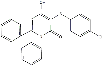 3-[(4-chlorophenyl)sulfanyl]-4-hydroxy-1,6-diphenyl-2(1H)-pyridinone 结构式
