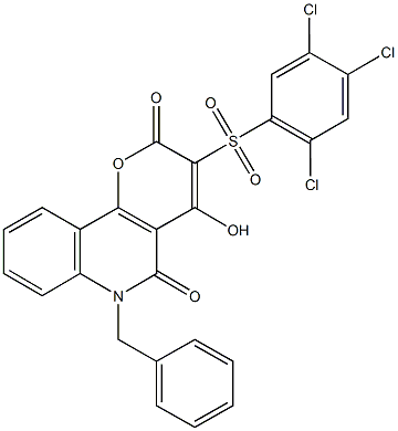 6-benzyl-4-hydroxy-3-[(2,4,5-trichlorophenyl)sulfonyl]-2H-pyrano[3,2-c]quinoline-2,5(6H)-dione Struktur