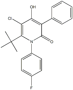6-tert-butyl-5-chloro-1-(4-fluorophenyl)-4-hydroxy-3-phenyl-2(1H)-pyridinone Struktur