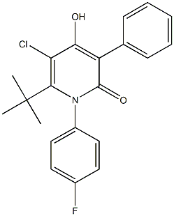 6-tert-butyl-5-chloro-1-(4-fluorophenyl)-4-hydroxy-3-phenyl-2(1H)-pyridinone 化学構造式