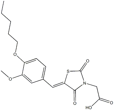 {5-[3-methoxy-4-(pentyloxy)benzylidene]-2,4-dioxo-1,3-thiazolidin-3-yl}acetic acid Struktur