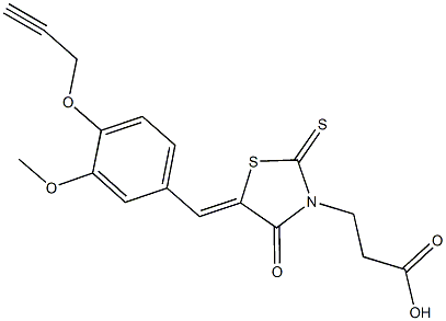 3-{5-[3-methoxy-4-(2-propynyloxy)benzylidene]-4-oxo-2-thioxo-1,3-thiazolidin-3-yl}propanoic acid Structure