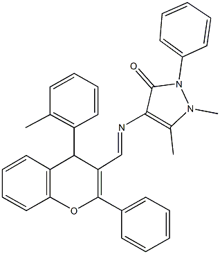 1,5-dimethyl-4-({[4-(2-methylphenyl)-2-phenyl-4H-chromen-3-yl]methylene}amino)-2-phenyl-1,2-dihydro-3H-pyrazol-3-one Structure